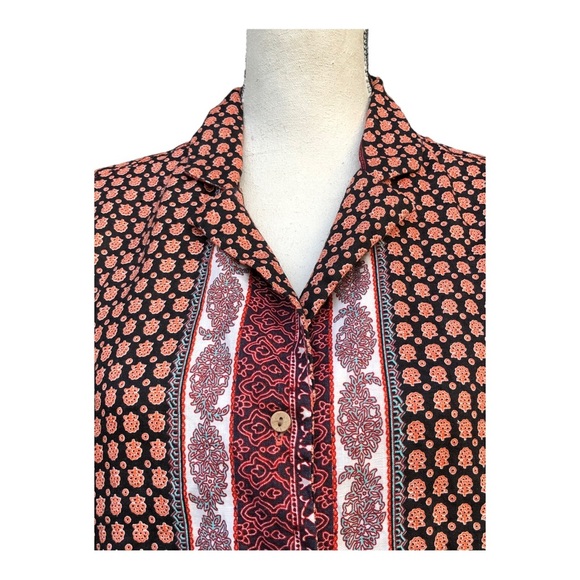 Rachel Zoe Linen Aztec Tribal Print Crop Top‎ Blouse Button Front Size M - Picture 4 of 15